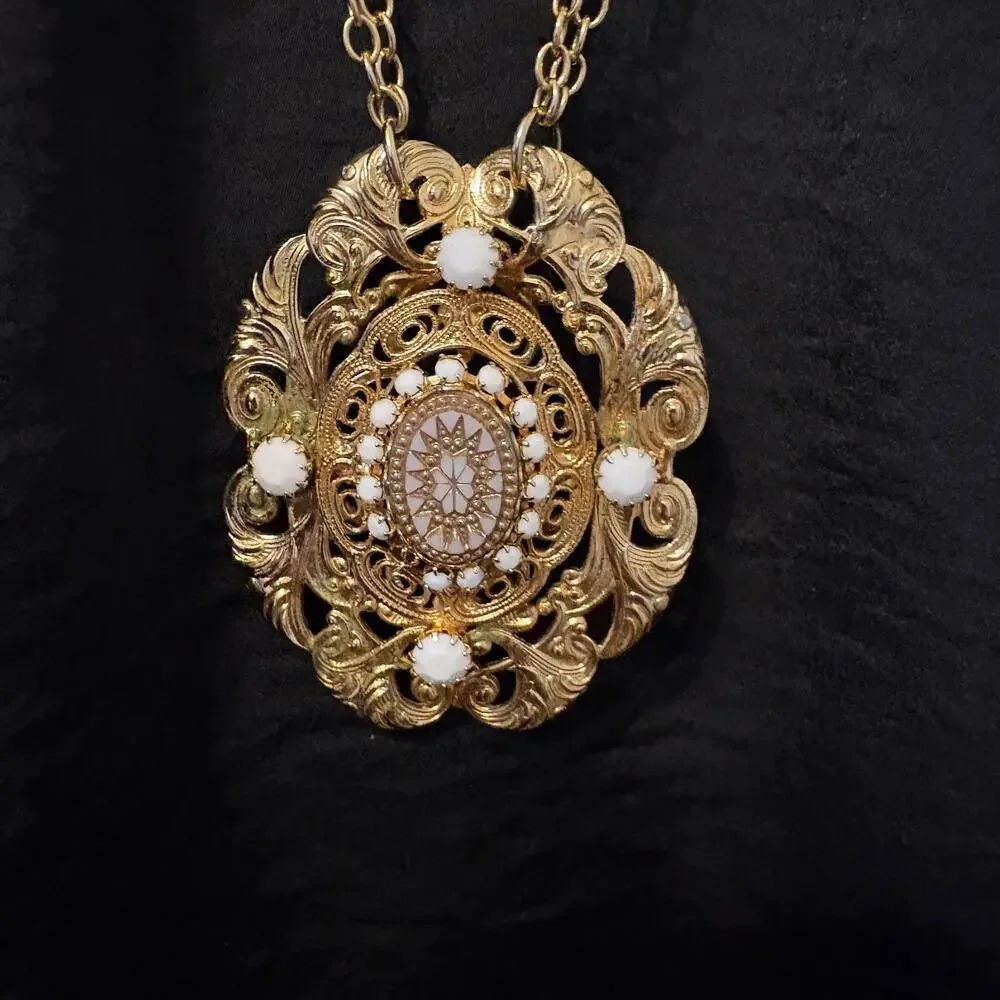 Vintage Hobe Double Strands Gold Tone Bohemian Statement Beaded Chain Necklace - Picture 3 of 9